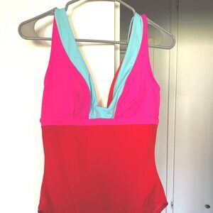 Boden NWT One Piece Swimsuit in Red Pink Blue Size 14